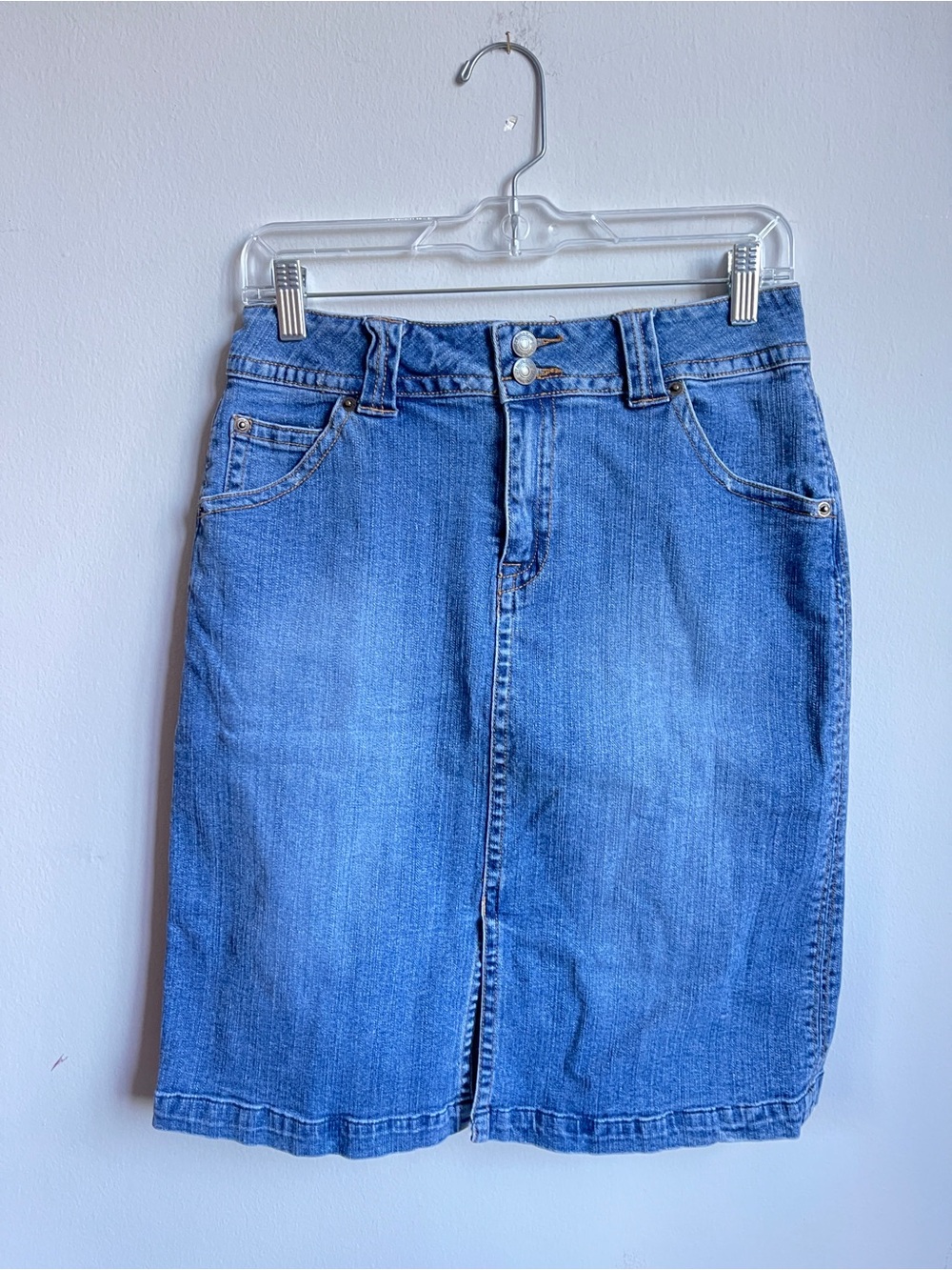 Vintage 90s St. John’s Bay Classic Blue Denim Midi Skirt with Front Slit